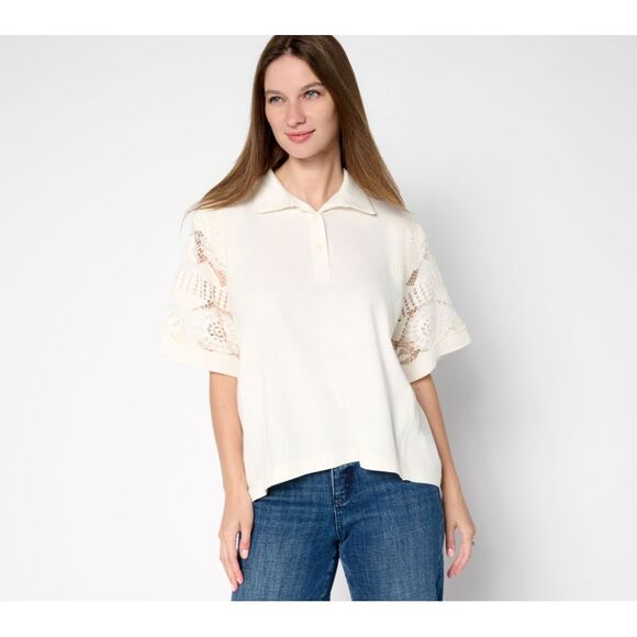Fashion Tops - Fashion Women's Top Sz XS 100% Cotton Polo Lace White A697249